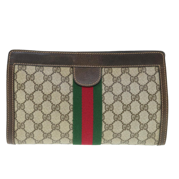 GUCCI GG Supreme Web Sherry Line Clutch Bag Beige Red 41 014 2125 28 Auth 64126 - Picture 2 of 16